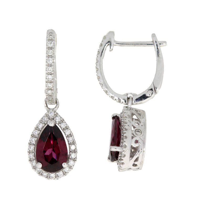 2.25ct Rhodolite Garnet Dangle Earrings 14KT White Gold