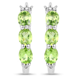 2.11 Carat Genuine Peridot and White Diamond .925 Sterling Silver Earrings