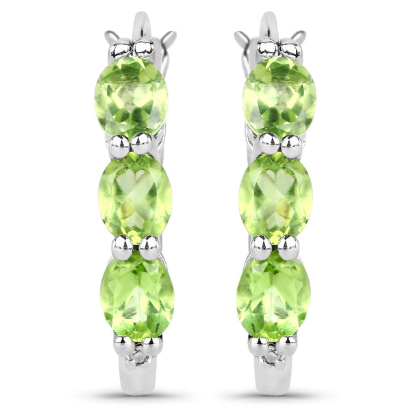 2.11 Carat Genuine Peridot and White Diamond .925 Sterling Silver Earrings