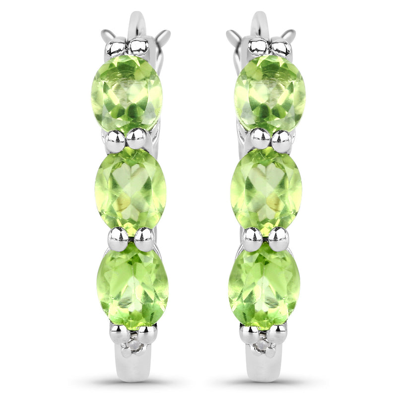 2.11 Carat Genuine Peridot and White Diamond .925 Sterling Silver Earrings