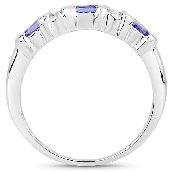 0.53 Carat Genuine Tanzanite and White Topaz .925 Sterling Silver Ring