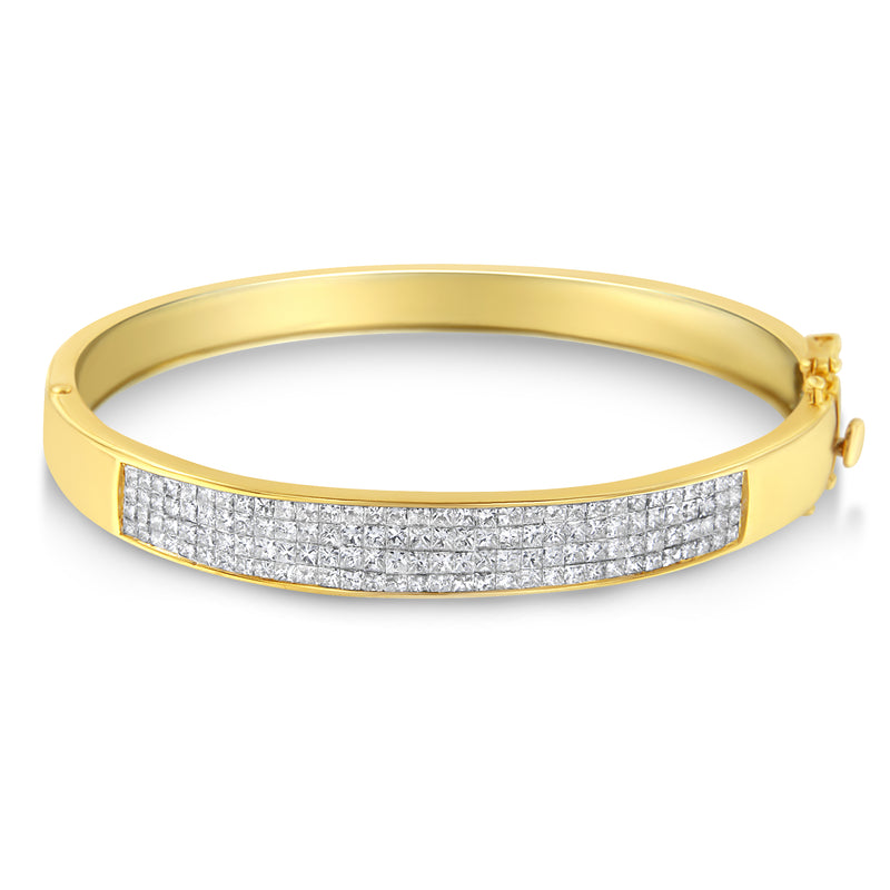 14K Yellow Gold 4.0 Cttw Invisible-Set Princess Cut Diamond ID Bangle Bracelet (H-I Color, SI1-SI2 Clarity) - Fits wrists up to 7 1/4 inches