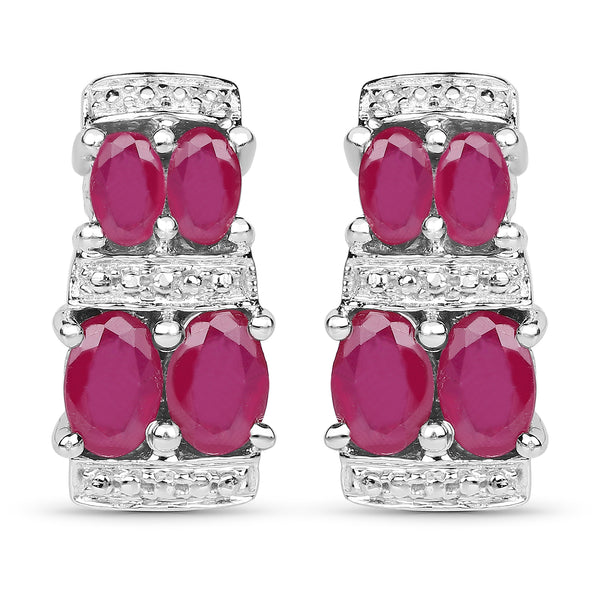 3.20 Carat Glass Filled Ruby .925 Sterling Silver Earrings