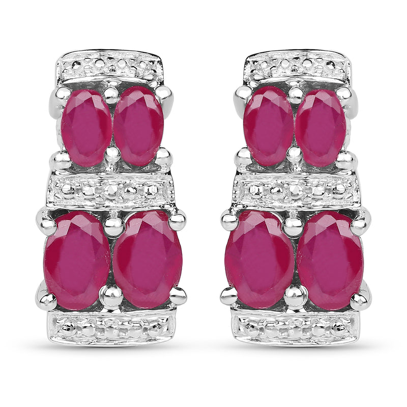 3.20 Carat Glass Filled Ruby .925 Sterling Silver Earrings