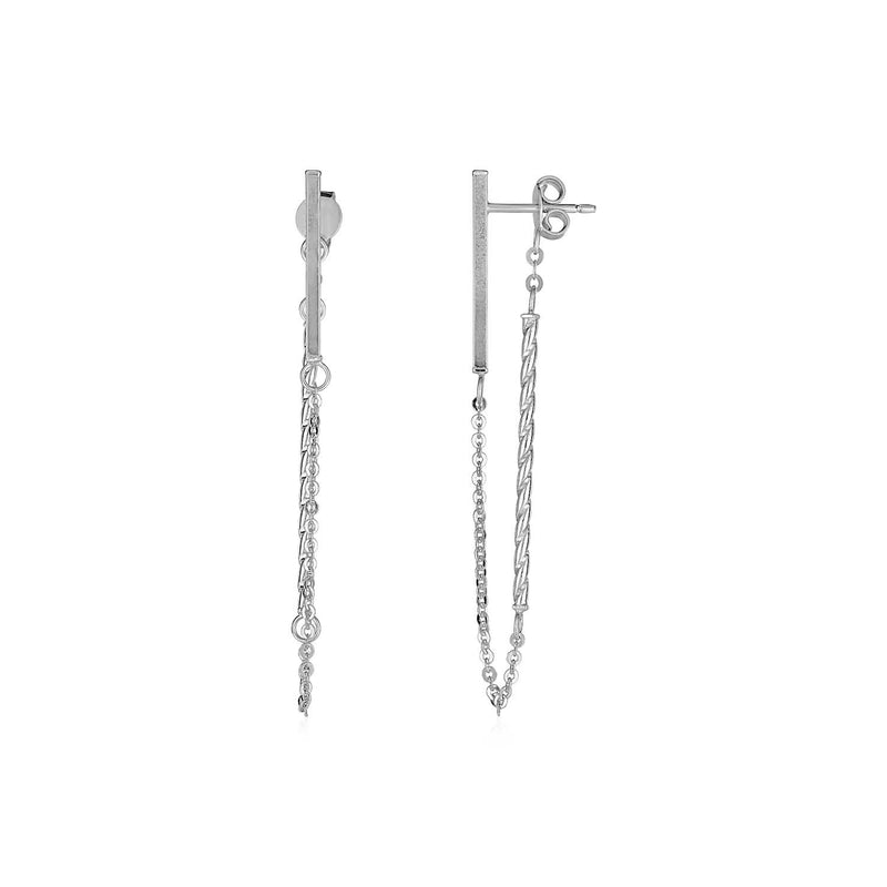 14k White Gold Bar and Chain Dangle Earrings