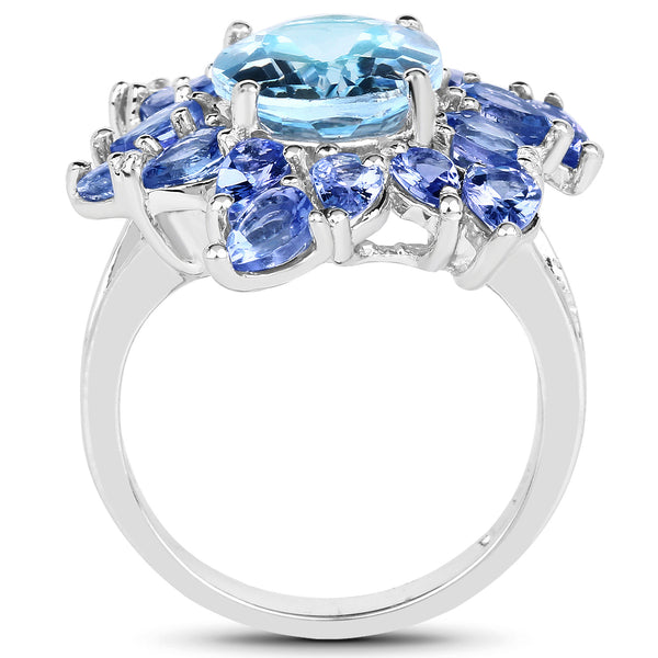 6.52 Carat Genuine Blue Topaz & Tanzanite .925 Sterling Silver Ring