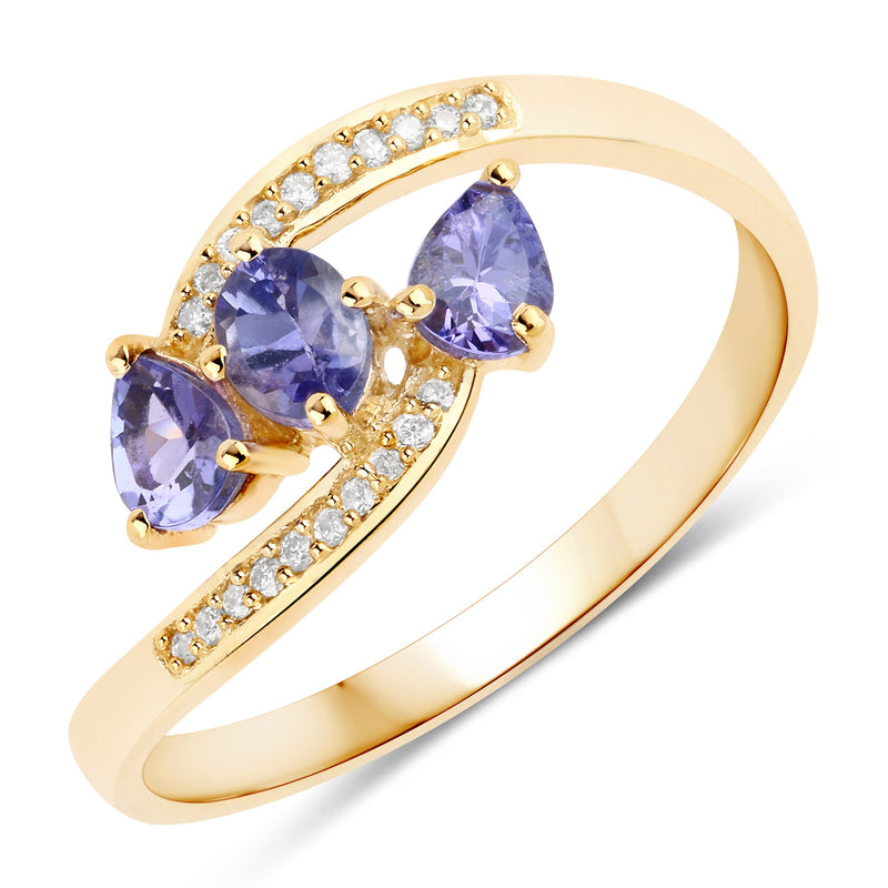 0.50 Carat Genuine Tanzanite and White Diamond 14K Yellow Gold Ring