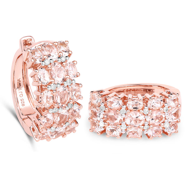 14K Rose Gold Plated 5.94 Carat Genuine Morganite and White Diamond .925 Sterling Silver Earrings