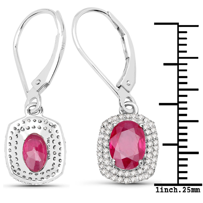 2.26 Carat Genuine Ruby and White Diamond 14K White Gold Earrings