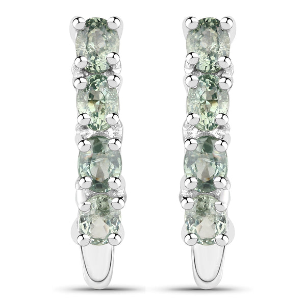 1.76 Carat Genuine Green Sapphire .925 Sterling Silver Earrings