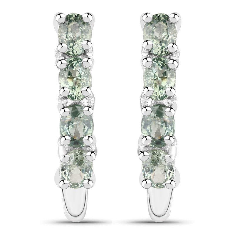 1.76 Carat Genuine Green Sapphire .925 Sterling Silver Earrings