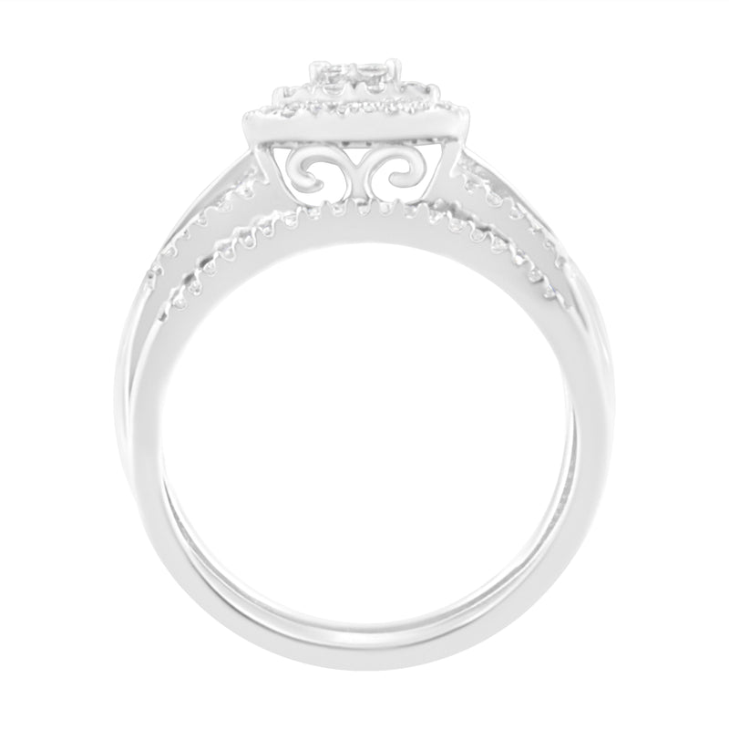 10K White Gold 1/2 cttw Round and Princess-Cut Diamond Engagement Ring and Band Set (H-I Color, I1-I2 Clarity) - Size 7
