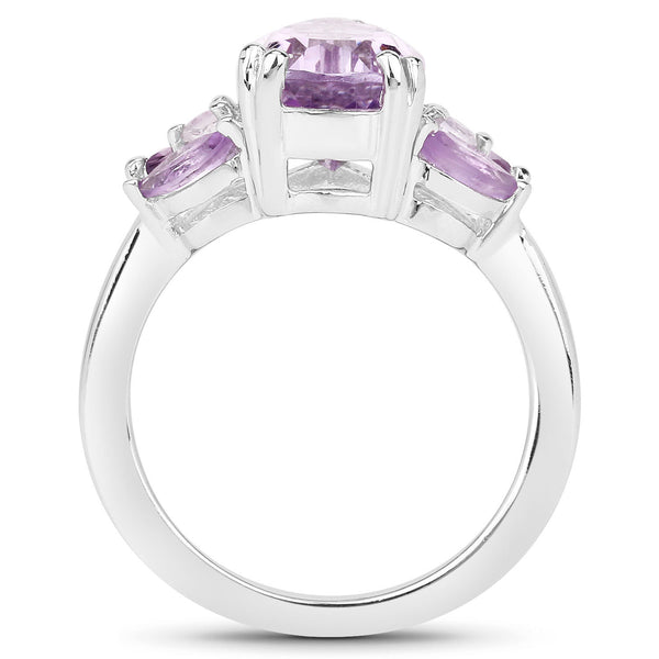 3.20 Carat Genuine Amethyst and White Topaz .925 Sterling Silver Ring