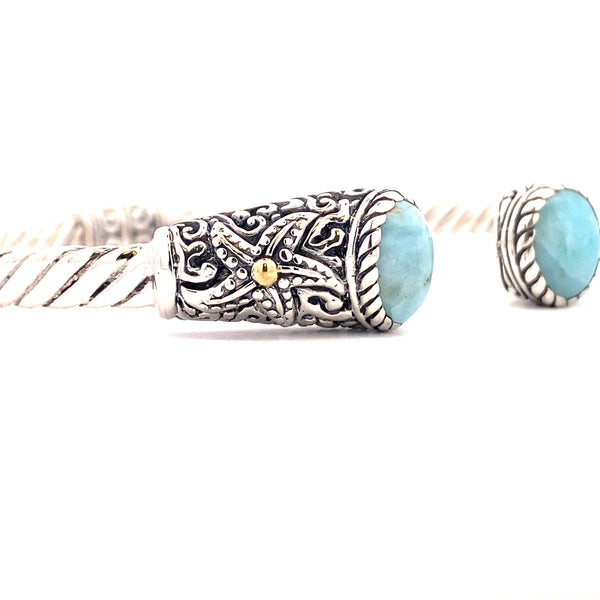 Larimar Bangle Bracelet Sterling Silver 18KT Gold