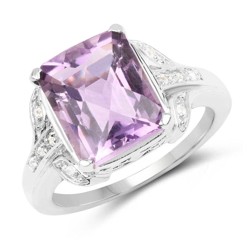 3.90 Carat Genuine Amethyst & White Topaz .925 Sterling Silver Ring