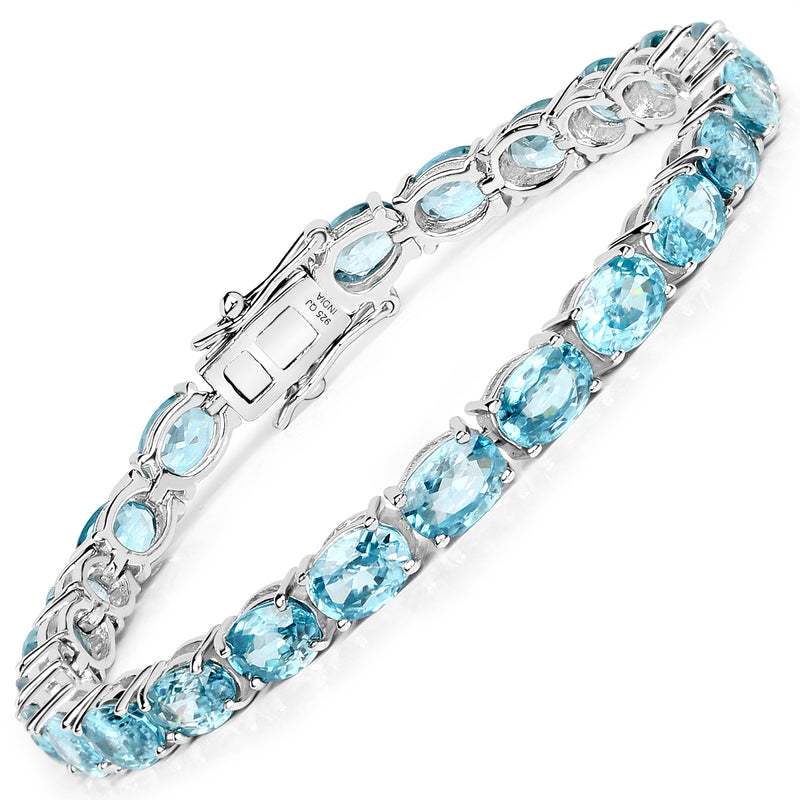 14.30 Carat Genuine Blue Zircon .925 Sterling Silver Bracelet