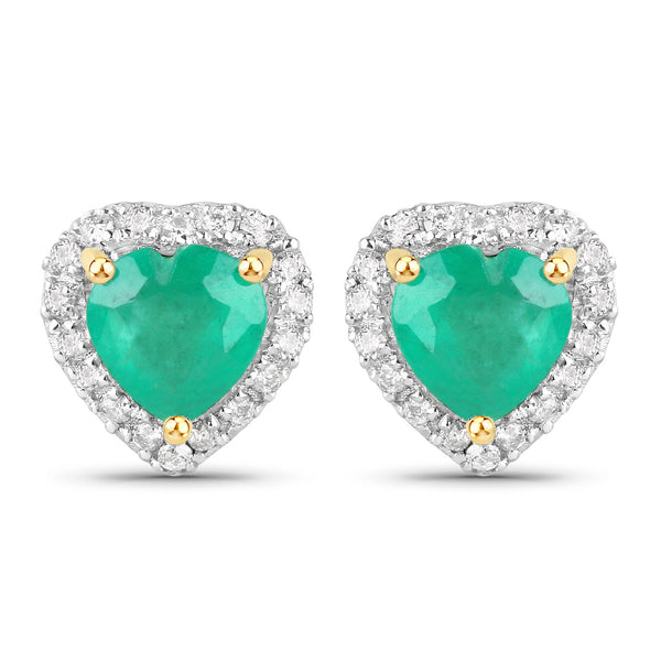 1.03 Carat Genuine Zambian Emerald and White Diamond 14K Yellow Gold Earrings