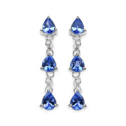 1.72 Carat Genuine Tanzanite & White Diamond .925 Sterling Silver Earrings