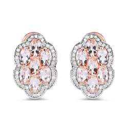 14K Rose Gold Plated 3.52 Carat Genuine Morganite And White Diamond .925 Sterling Silver Earrings