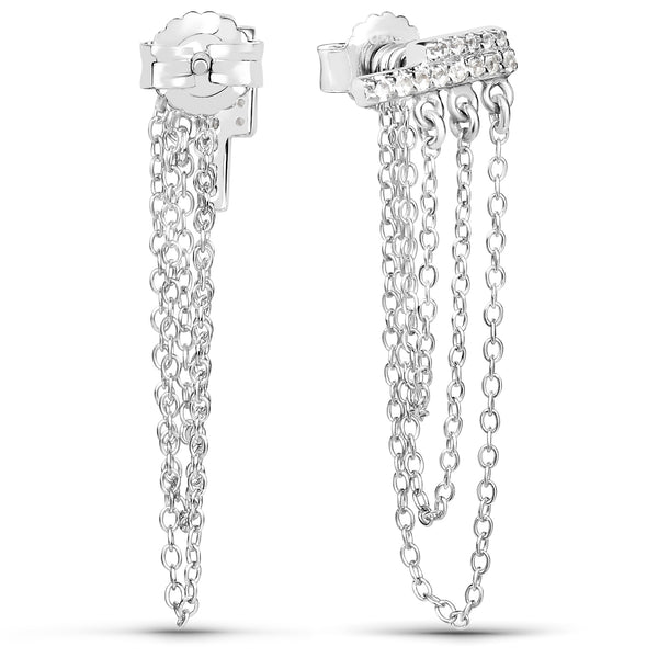 0.21 Carat Genuine White Topaz and White Topaz .925 Sterling Silver Earrings