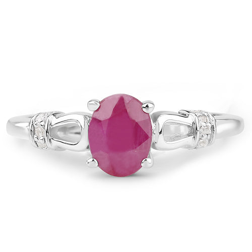 0.90 Carat Genuine Ruby and White Zircon .925 Sterling Silver Ring