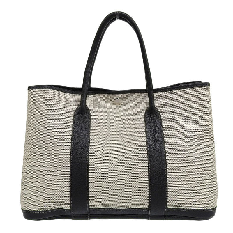 Hermes Garden Womens Toile HBuffalo Leather Tote Bag BlackNatural