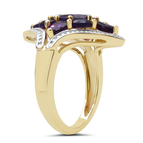 14K Yellow Gold Plated 3.80 Carat Genuine Amethyst .925 Sterling Silver Ring