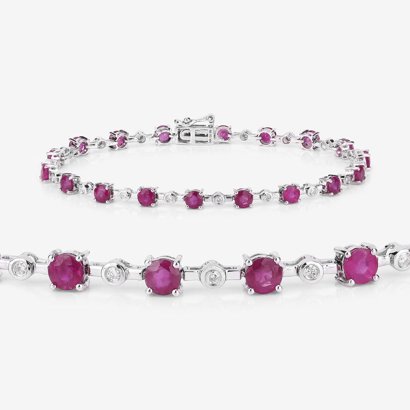 4.88 Carat Genuine Ruby and White Diamond 14K White Gold Bracelet