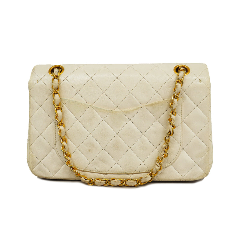 Auth Chanel Shoulder Bag Matrasse W Flap W Chain Lambskin Ivory Gold Metal