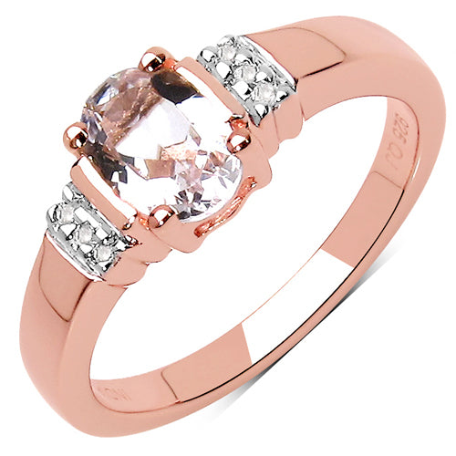 14K Rose Gold Plated 0.75 Carat Genuine Morganite & White Topaz .925 Sterling Silver Ring