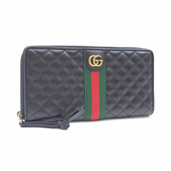Gucci Round Zipper Wallet Offidia Ladies Black Leather Canvas 536450 2149 GG Marmont Quilted Web Shelly Webbing Line Double G
