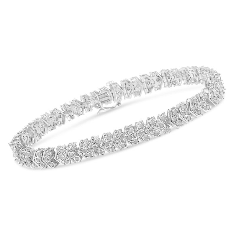 .925 Sterling Silver 2.0 Cttw Diamond Miracle-Set Nested Chevron Link 7" Tennis Bracelet (I-J Color, I3 Clarity)