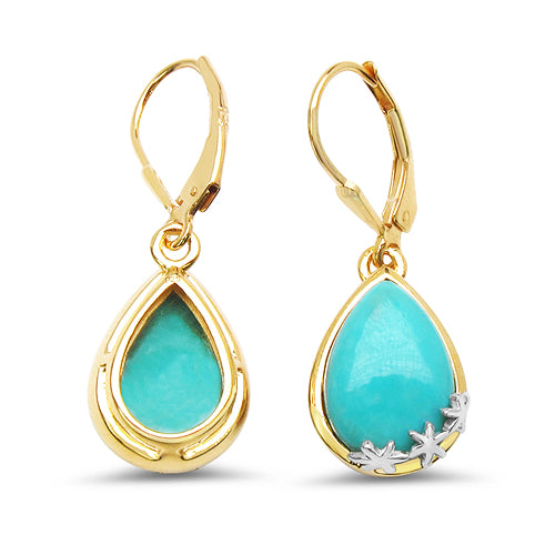 14K Yellow Gold Plated 8.90 Carat Genuine Turquoise .925 Sterling Silver Earrings