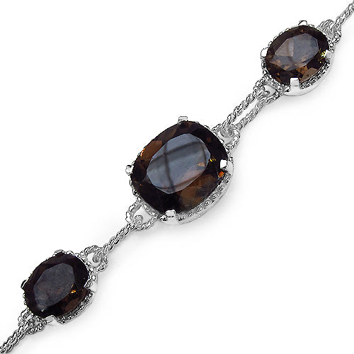 18.53 Carat Genuine Smoky Quartz & White Diamond .925 Sterling Silver Bracelet