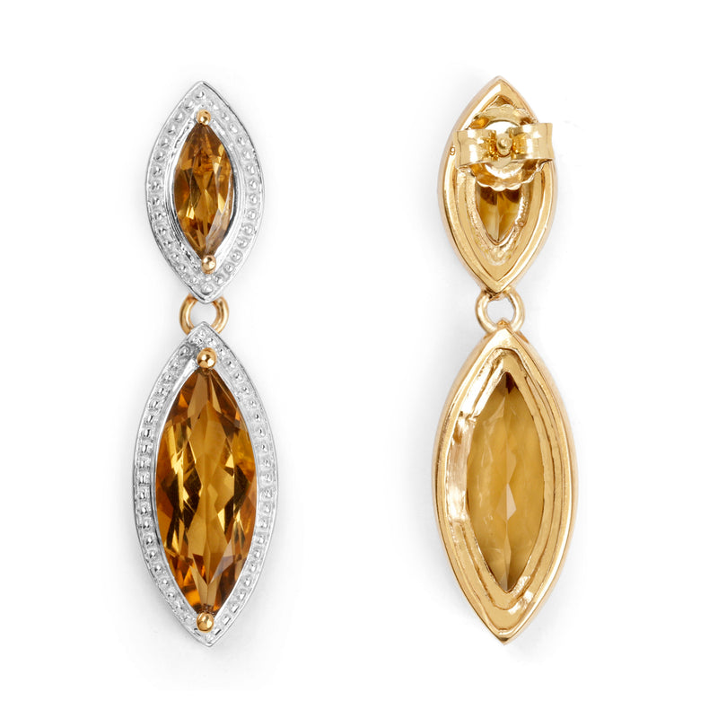 14K Yellow Gold Plated 8.50 Carat Genuine Champagne Quartz .925 Sterling Silver Earrings