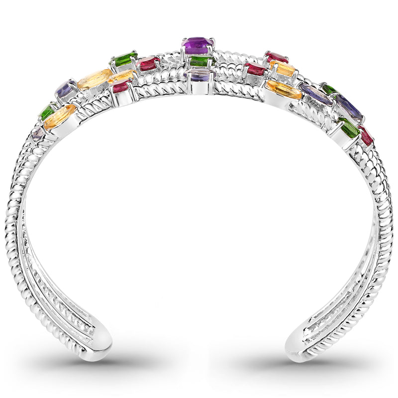 5.33 Carat Genuine Multi Stones .925 Sterling Silver Cuff Bangle