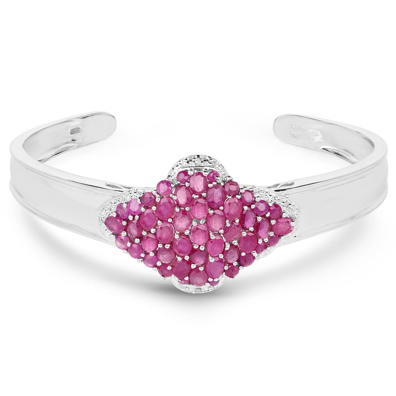 7.38 Carat Glass Filled Ruby, Ruby and White Topaz .925 Sterling Silver Bangle