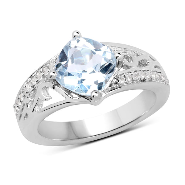 2.40 Carat Genuine  Blue Topaz and White Topaz .925 Sterling Silver Ring