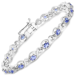 3.00 Carat Genuine Tanzanite and White Diamond .925 Sterling Silver Bracelet