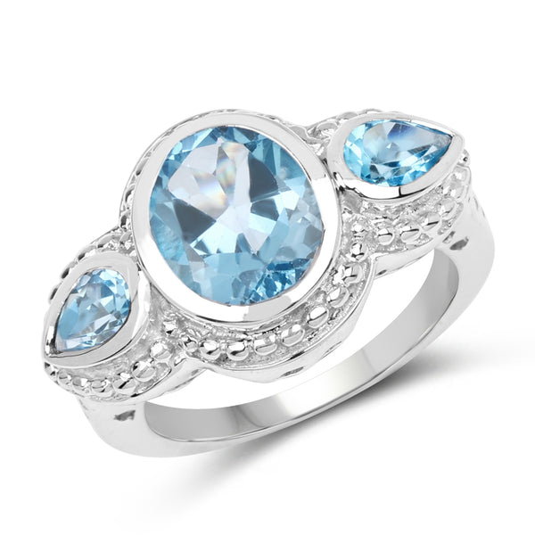 4.25 Carat Genuine Swiss Blue Topaz .925 Sterling Silver Ring