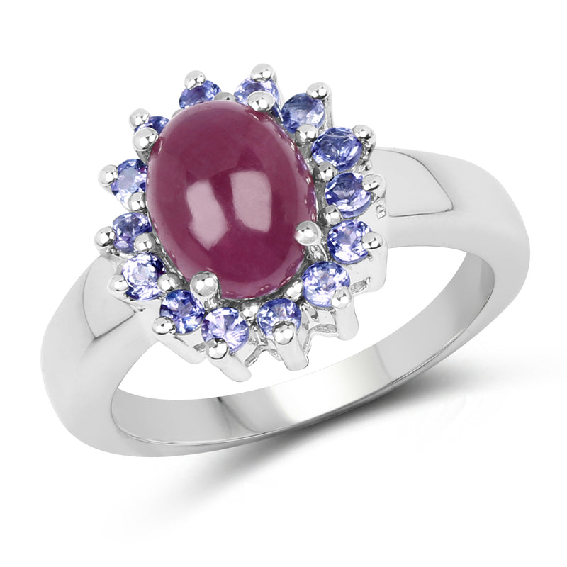 3.59 Carat Genuine Ruby & Tanzanite .925 Sterling Silver Ring