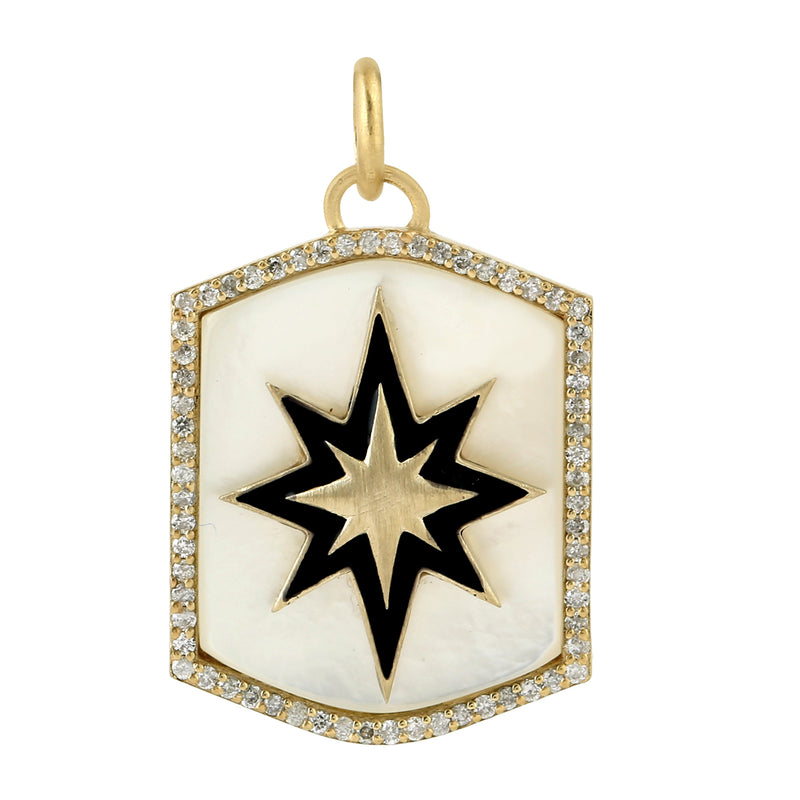 Natural Mother of Pearl Pendant 14k Yellow Gold Diamond Jewelry