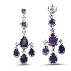 6.38 Carat Genuine Amethyst & White Topaz .925 Sterling Silver Earrings