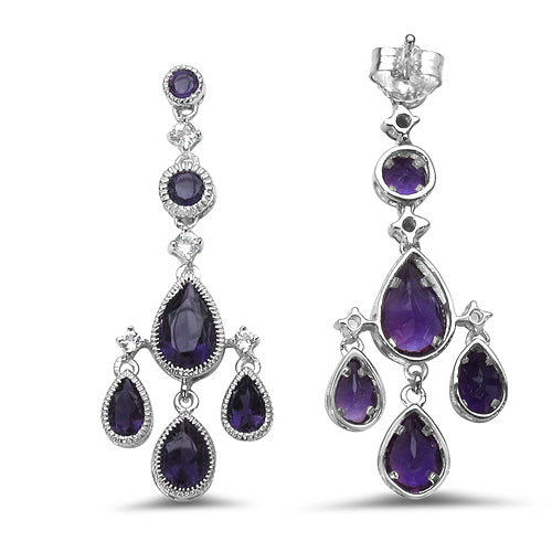 6.38 Carat Genuine Amethyst & White Topaz .925 Sterling Silver Earrings