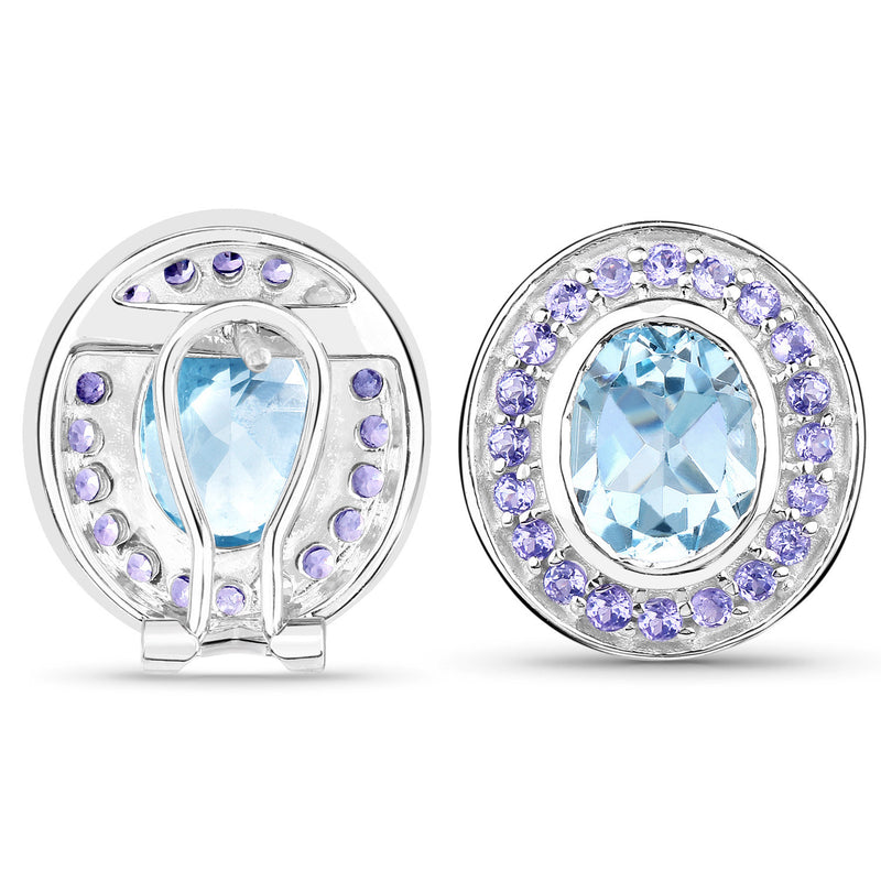 6.30 Carat Genuine Blue Topaz and Tanzanite .925 Sterling Silver Earrings