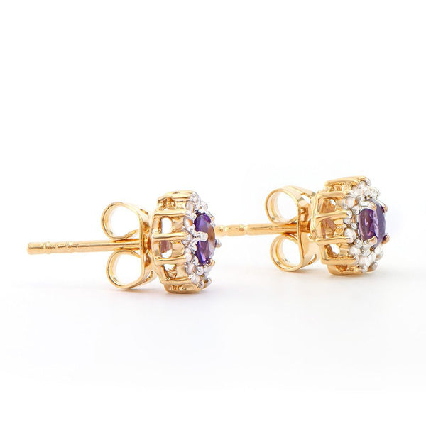 0.64 TW CTS AMETHYST AND DIAMONDS 18 K GOLD PLATED DESIGNER EAR-RINGS