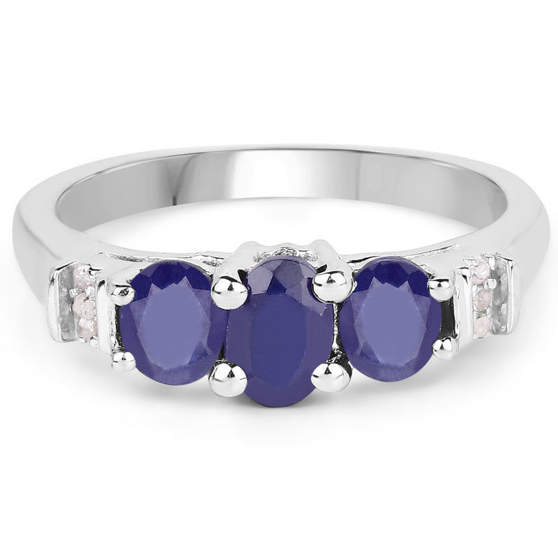 1.58 Carat Glass Filled Sapphire and White Diamond .925 Sterling Silver Ring