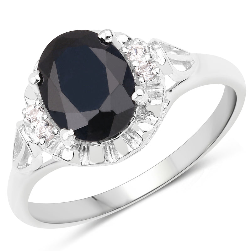 14K White Gold Plated 2.59 ct. t.w. Black Sapphire and White Topaz Ring in Sterling Silver