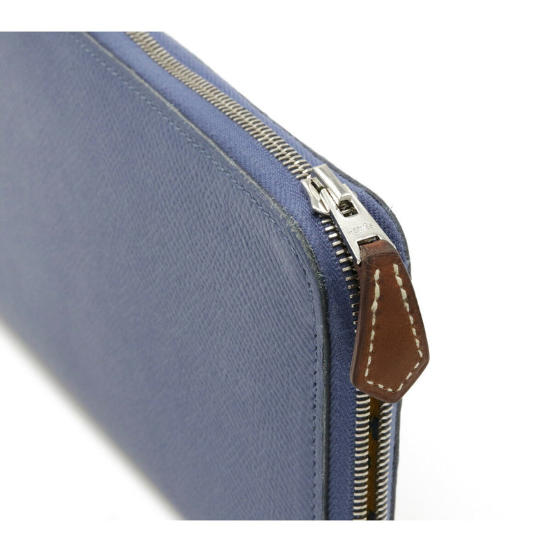 HERMES Hermes Azap Silk in Classic Long Wallet Vaux Epson Leather Blue Brighton C Engraved 075188CK