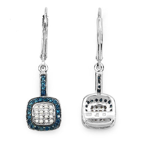 0.45 Carat Genuine Blue Diamond & White Diamond .925 Sterling Silver Earrings